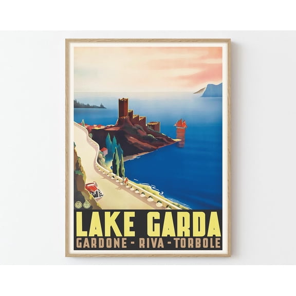 Lake Garda Italy Vintage Travel Poster Art Print | Home Decor Wall Art Gift, 8x12 UNFRAMED