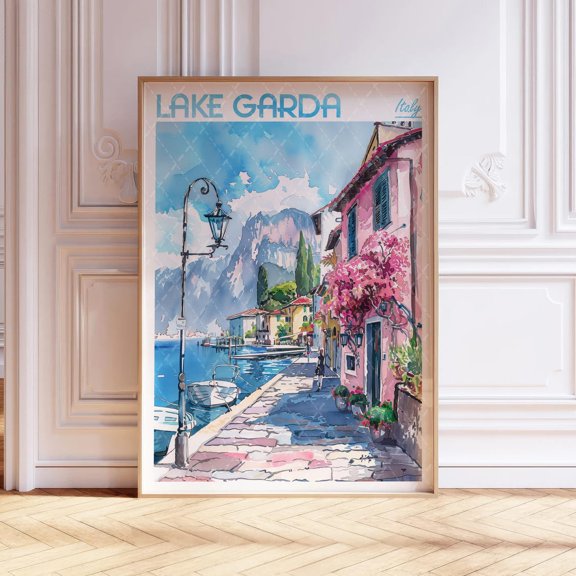 Lake Garda Riva Del Garda Italy Pastel Travel Unframed Paper Print