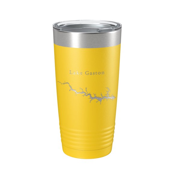 Lake Gaston Map Tumbler Travel Mug Insulated Laser Engraved Coffee Cup North Carolina Virginia 20 oz Yellow