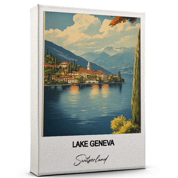 Lake Geneva Travel Poster Canvas – Switzerland Canvas – Unique Gift Idea for Home, Office, or Living Space