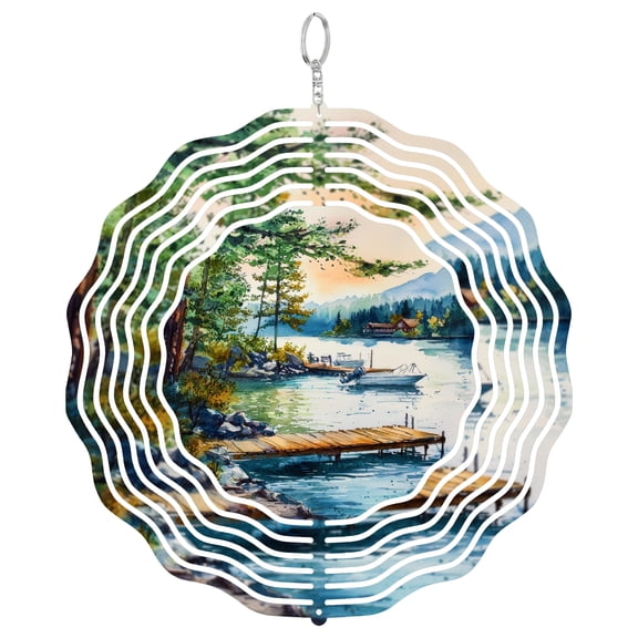 Lake George Adirondacks 3D Wind Spinner Stainless Steel Kinetic Yard Art Nature Garden Decor Upstate NY Gift