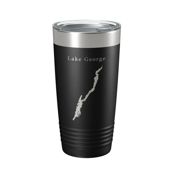 Lake George Map Tumbler Travel Mug Insulated Laser Engraved Coffee Cup New York 20 oz Black