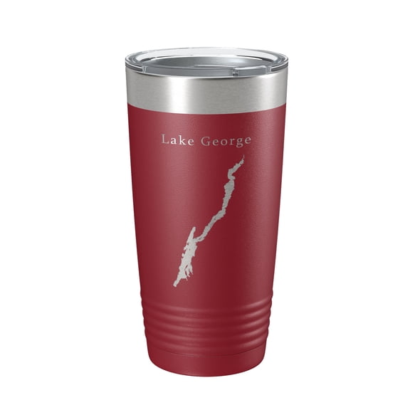 Lake George Map Tumbler Travel Mug Insulated Laser Engraved Coffee Cup New York 20 oz Maroon