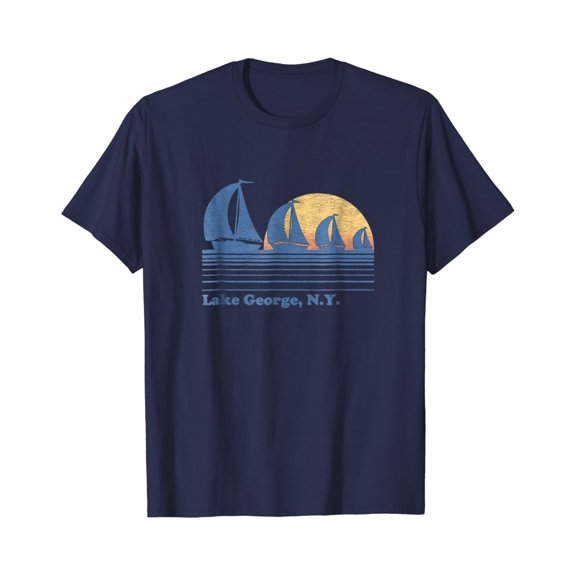 Lake George NY Sailboat Vintage 80s Sunset Nautical T-Shirt