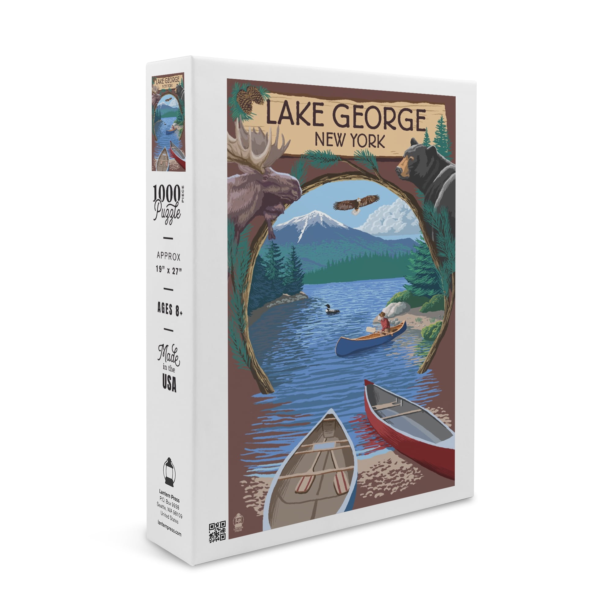 Lake New York, Canoe Scene (1000 Piece Puzzle, Size 19x27, Challenging Jigsaw Puzzle for