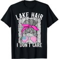 thumbnail image 1 of Lake Hair I Don't Care Messy Bun American Flag Pontoon Queen T-Shirt, 1 of 4