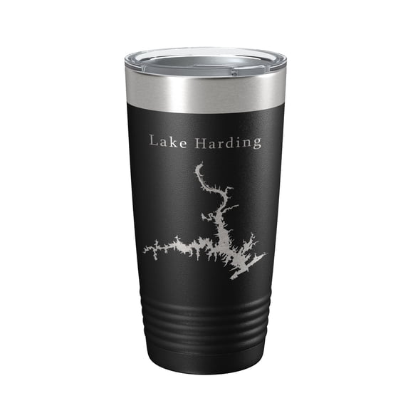 Lake Harding Map Tumbler Travel Mug Insulated Laser Engraved Coffee Cup Alabama Georgia 20 oz Black