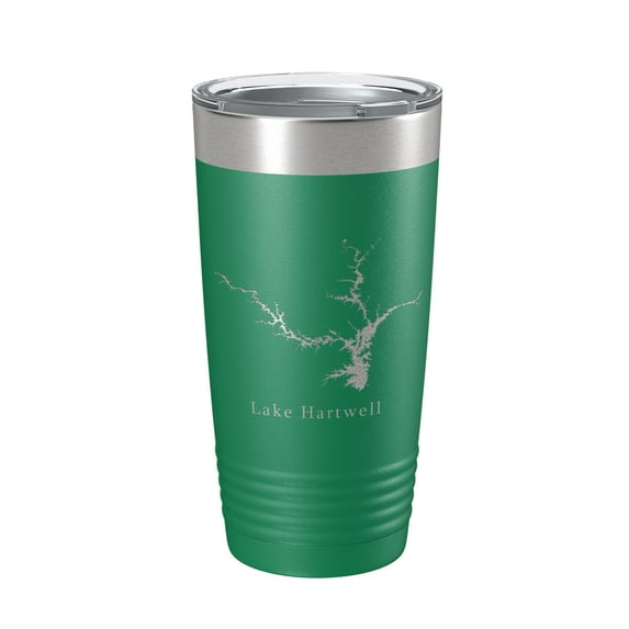 Lake Hartwell Map Tumbler Travel Mug Insulated Laser Engraved Coffee Cup Georgia South Carolina 20 oz Green
