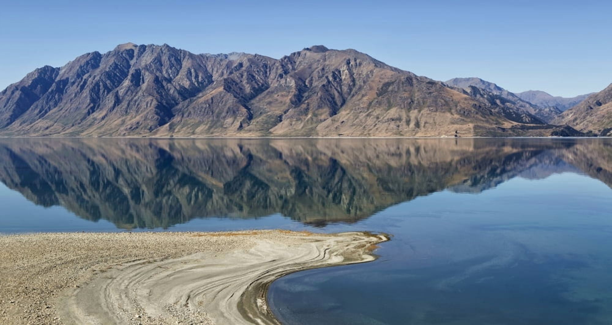 Lake Hawea with reflections of mountains South Island New Zealand Canvas Art - Nicola M Mora Design Pics (42 x 22)