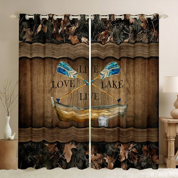 Lake House 30%-50% Blackout Curtains 42"Wx84"L Lake Paddle Boat Window Curtains Gifts For Men Women,Rustic Cabin Camo Curtains & Drapes Woodland Tree Camouflage Curtains 2 Panels