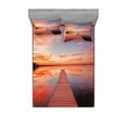 thumbnail image 1 of Lake House Bedding Set with Sheet & Covers, View of the Timber Deck Pier over Idyllic Sky at Dawn Scenery Print, Printed Bedroom Decor 2 Shams, 4 Sizes, Orange Lavender, by Ambesonne, 1 of 3