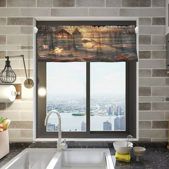 Lake House Campfire Boat Valance Curtains Rod Pocket for Kitchen Living Room Windows Farmhouse Decor 54x18