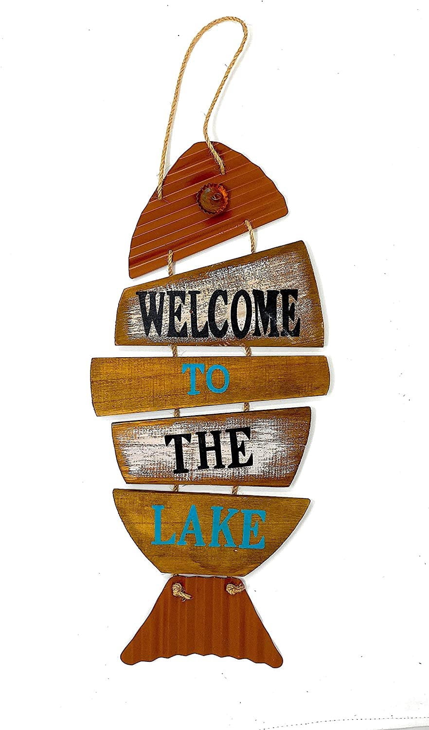 Lake House Coastal Beach Decor Wall Plaque Wood & Metal Rustic Fish ...