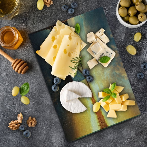 Lake House Cutting Board, Small Boat on the Water with Horizon and Overcast Dramatic Sky Harbor Home, Decorative Tempered Glass Cutting and Serving Board, Small Size, Pale Yellow, by Ambesonne