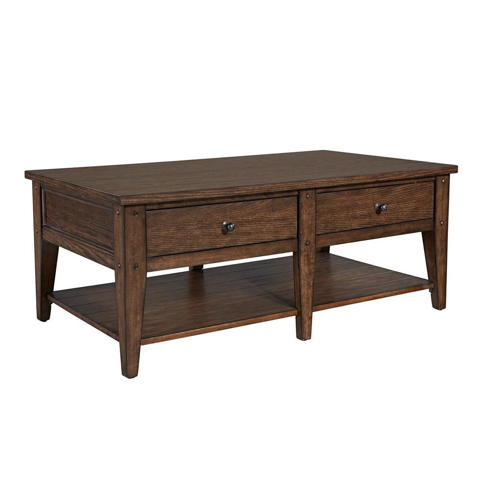 Rustic Brown Oak Rectangular Lift-Top Coffee Table with Storage