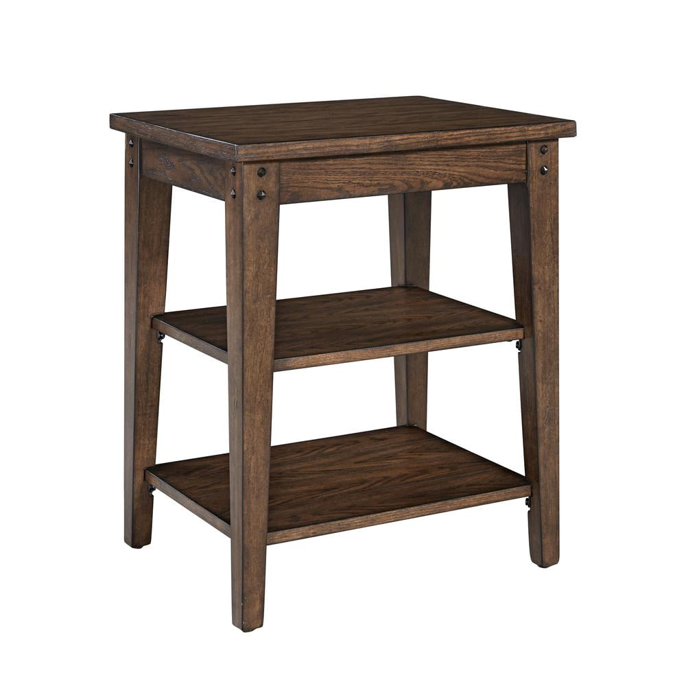 Rustic Brown Oak Three-Tier Rectangular Table with Storage