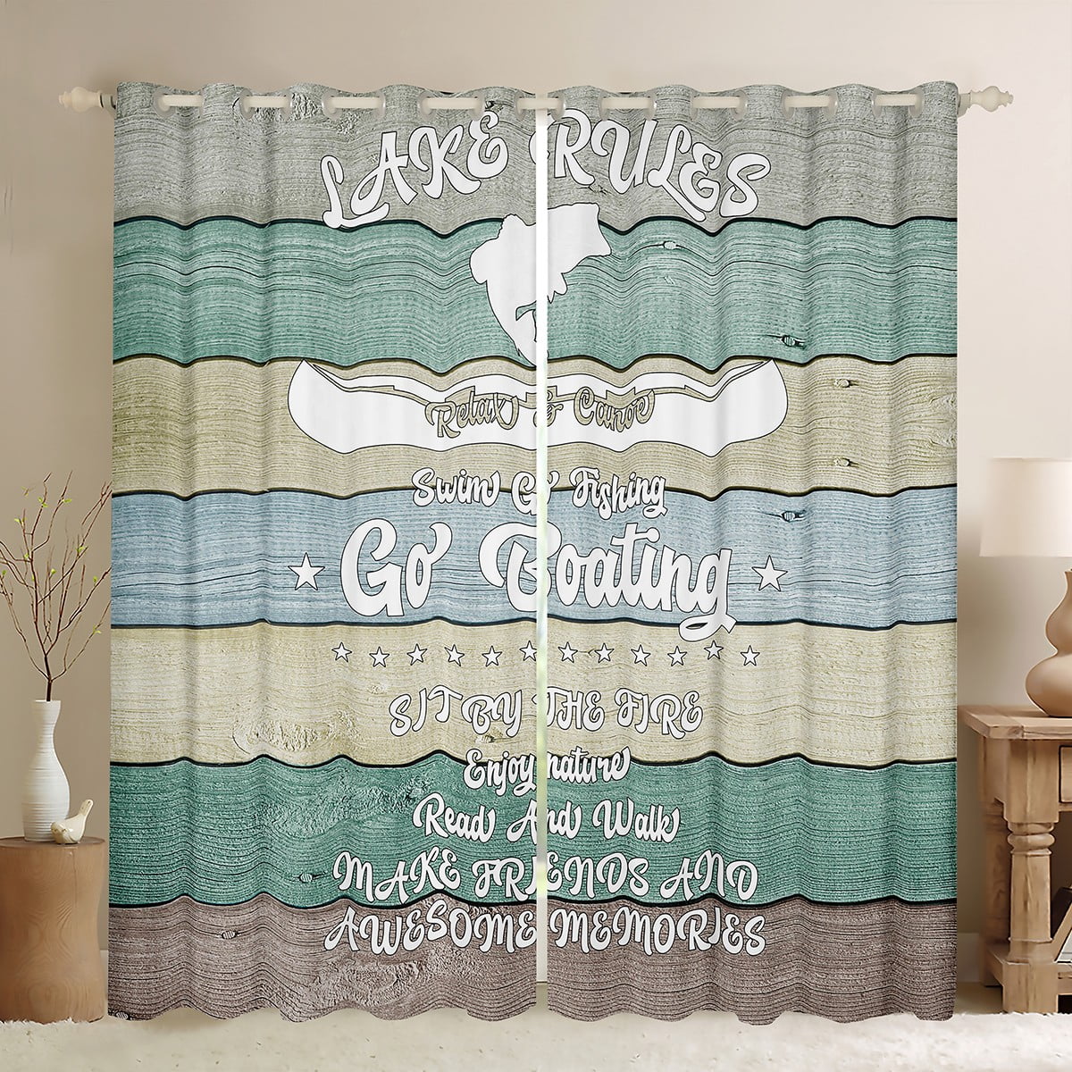 Lake House Decor Blackout Curtains, Go Boating Curtains For Kids Boys