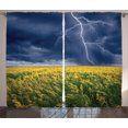 thumbnail image 1 of Ambesonne Nature Curtains 2 Panel Set, Thunder Bolt Rural Field, 108" x 84", Yellow Blue, 1 of 3