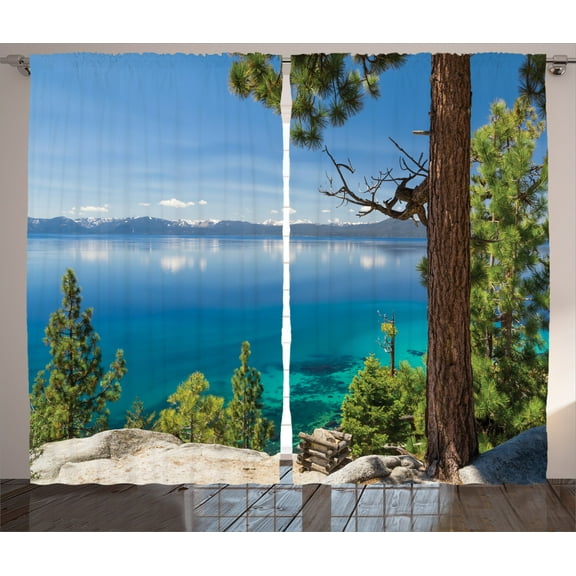 Ambesonne Nautical Curtains 2 Panel Set, East Shore of Lake, 108" x 90", Green Blue