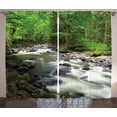 thumbnail image 1 of Ambesonne Nature Curtains 2 Panel Set, Riverbed Rocks Trees, 108" x 90", Green Grey White, 1 of 3
