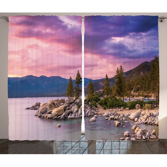 Lake House Decor Curtains 2 Panels Set, Secret Paradise Forest with Surreal Miraculous Clouds in the Sky Art Print, Window Drapes for Living Room Bedroom, 108W X 90L Inches, Pink Grey, by Ambesonne
