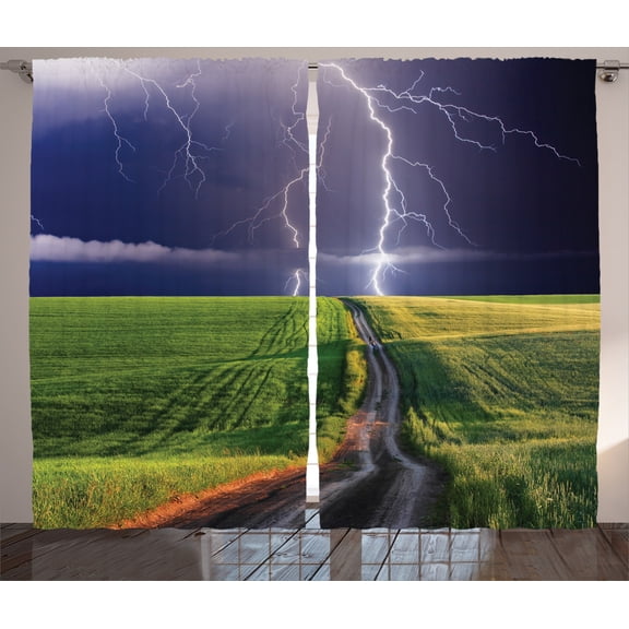 Ambesonne Summer Curtains 2 Panel Set, Solar Energy Storm Field, 108" x 84", Green Blue