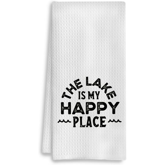 Lake House Decor Kitchen Towels - Lake Decor Dish Towels for Kitchen, Lake Hand Towels, Lake House Decor for The Home, Lake House Gifts, The Lake is My Happy Place, 18x26 Inch, White