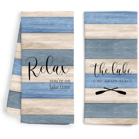 Lake House Decor Kitchen Towels Set of 2, Lake House Essentials Gifts Decorative Hand Towels, Nautical Hand Towels for Bathroom, 16x24 Inch