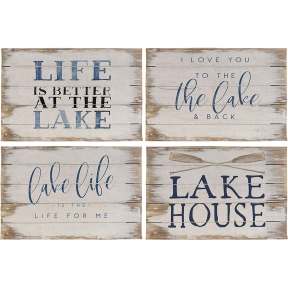 Lake House Decor Placemats Set of 4,Lake Decor for The Home,Rustic Lake Paddle Placemats for Dining Table Decor,12x18 Inches Lake House Cabin Decorative Table Mats,Lake House Gifts