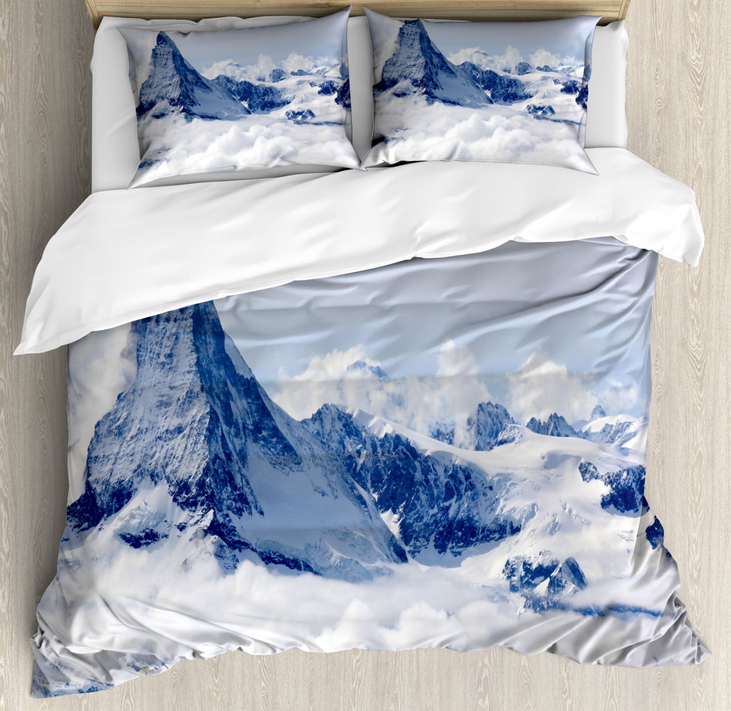 Queen Size Blue Mountain Scenery Microfiber Duvet Cover Set
