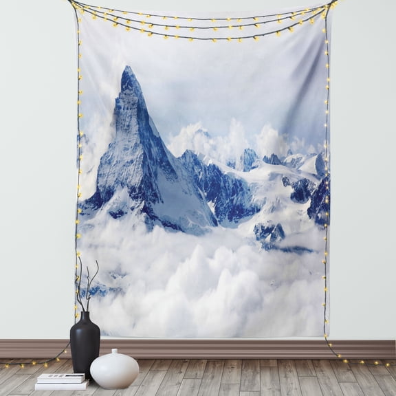 Lake House Decor Tapestry, Scenery of Mountain Summit Magical Scenery Natural Paradise Pattern, Wall Hanging for Bedroom Living Room Dorm Decor, 60W X 80L Inches, Black White , by Ambesonne