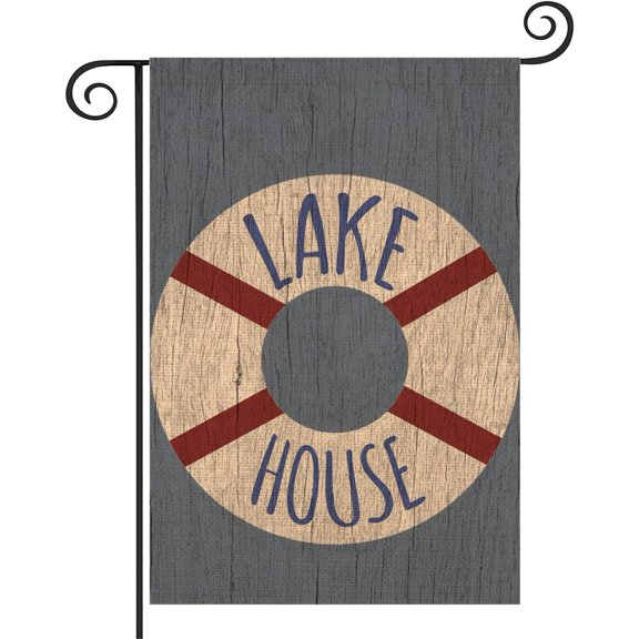 Lake House Garden Flag 12.5x18 Inch Vintage Summer Coastal Nautical Life Buoy Ocean Rustic Farmhouse Holiday Decorations Small Yard Flags Vertical Double Sided Outside