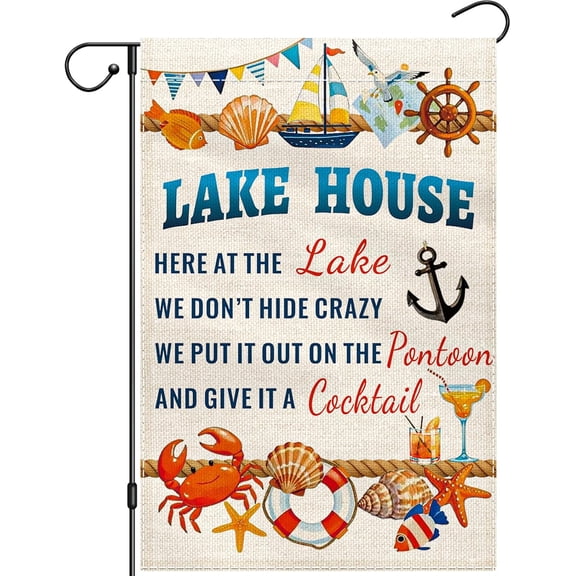 Lake House Garden Flag 12x18 Doubled Sided, Welcome Flag for Home Yard Outside, Lakeside Holiday Yard Flag for Lake House Decor, Small Burlap Flags for Yard Lawn Patio Outdoor Banner