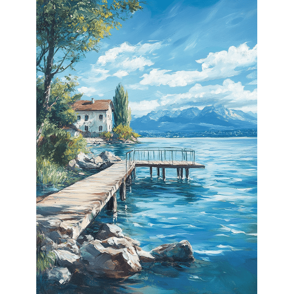 Lake House Pier Landscape Canvas Print/Wall Art Perfect for Living Room Bedroom Office Hallway and Kitchen Decoration.