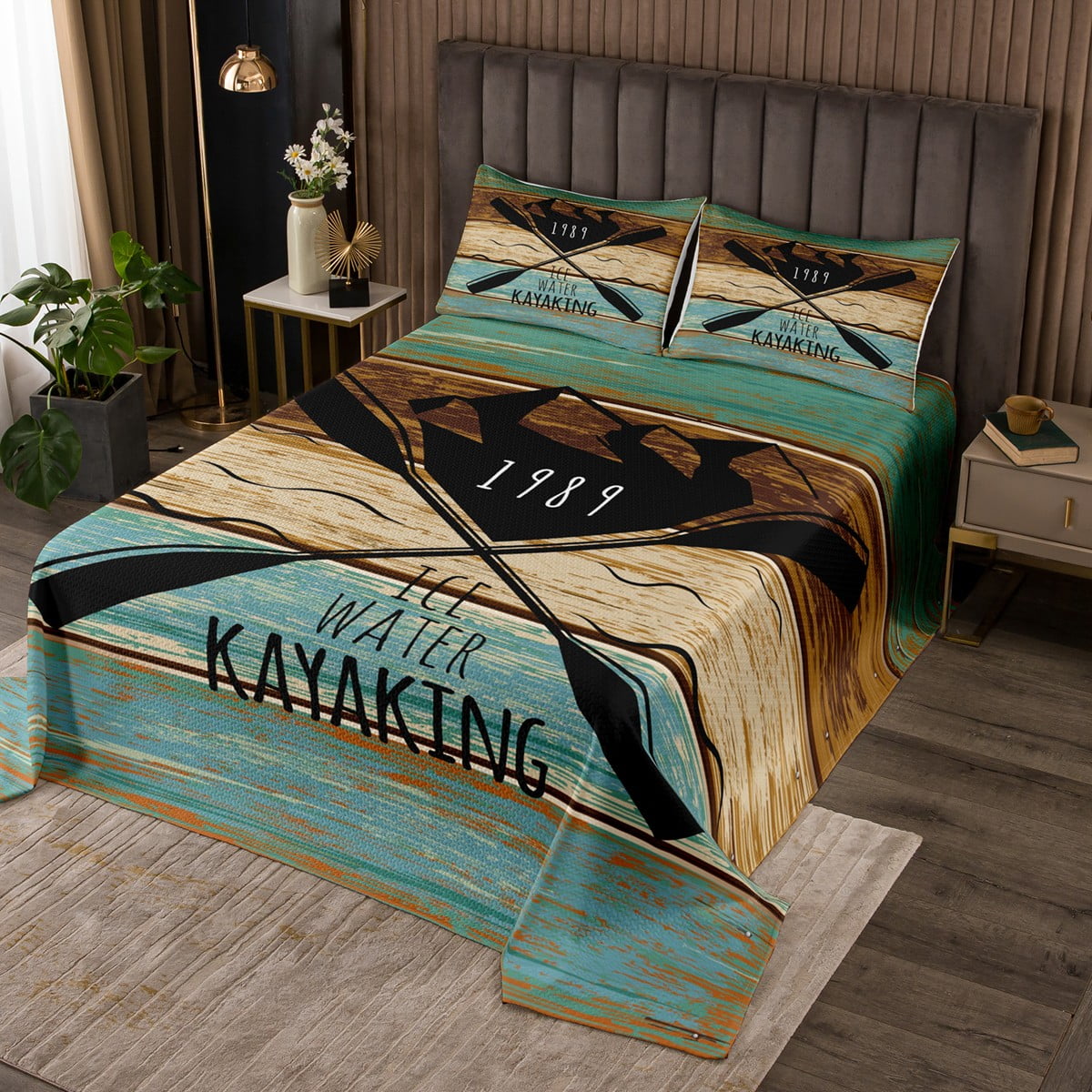 Lake House Quilt Set Twin Size Wood Panels Style Coverlet Set for Kids