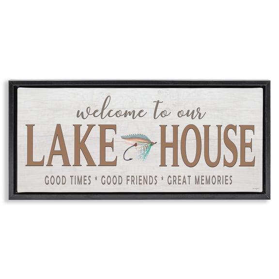Stupell Industries Lake House Rustic Welcome Black Framed Floater Canvas Wall Art, design by Seven Trees Design