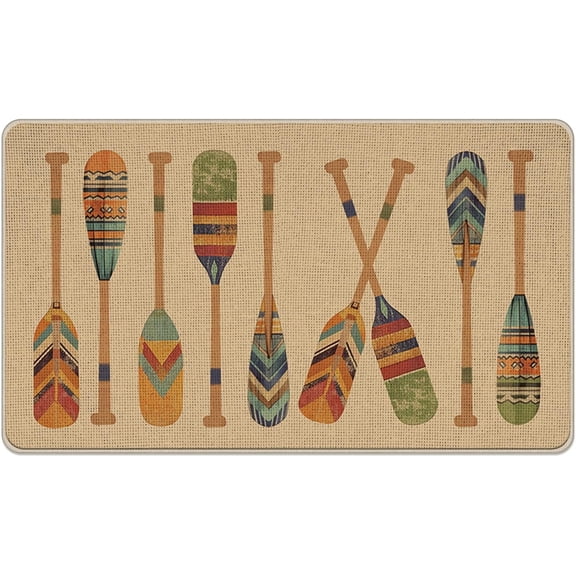 Lake House Welcome Front Door Mat, Boho Vintage Boat Paddle Decorative Doormat Non-Slip Floor Entryway Rug, Farmhouse Low Profile Indoor Outdoor Home Kitchen Decoration 17x29 Inches