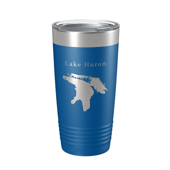 Lake Huron Map Tumbler Travel Mug Insulated Laser Engraved Coffee Cup Michigan Ontario 20 oz Royal Blue