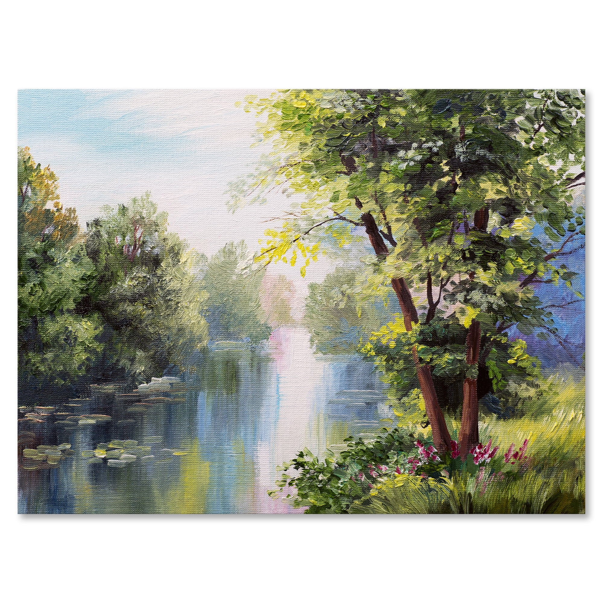 Designart Lake In The Forest Summer Day 8x12 in Canvas Wall