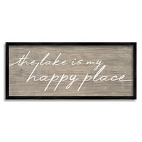 Lake Is Happy Place Phrase Inspirational Graphic Art Black Framed Art Print Wall Art