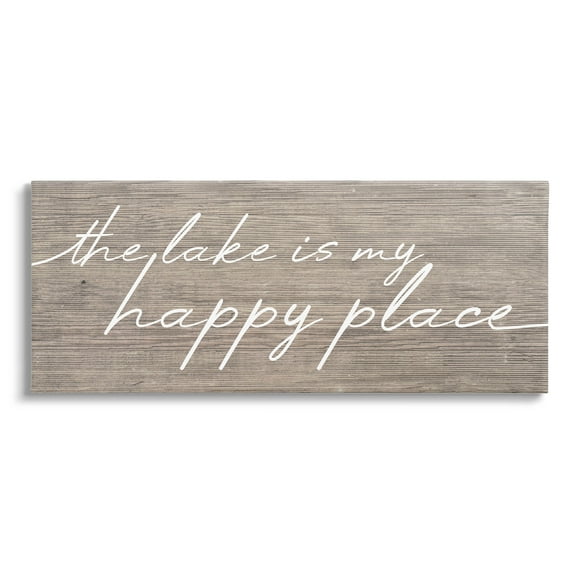 Lake Is Happy Place Phrase Inspirational Graphic Art Gallery Wrapped Canvas Print Wall Art
