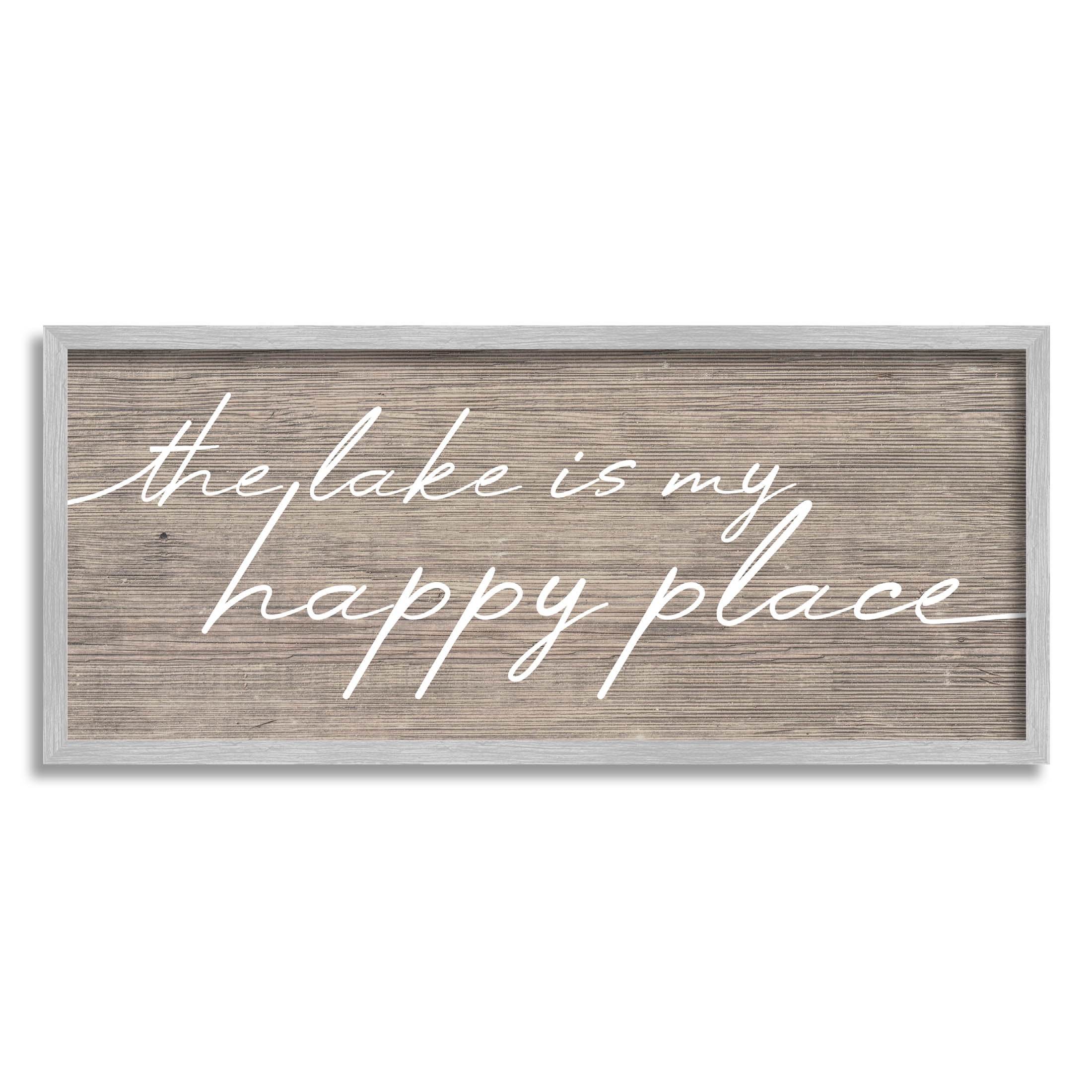 Lake Is Happy Place Phrase Inspirational Graphic Art Gray Framed Art Print Wall Art