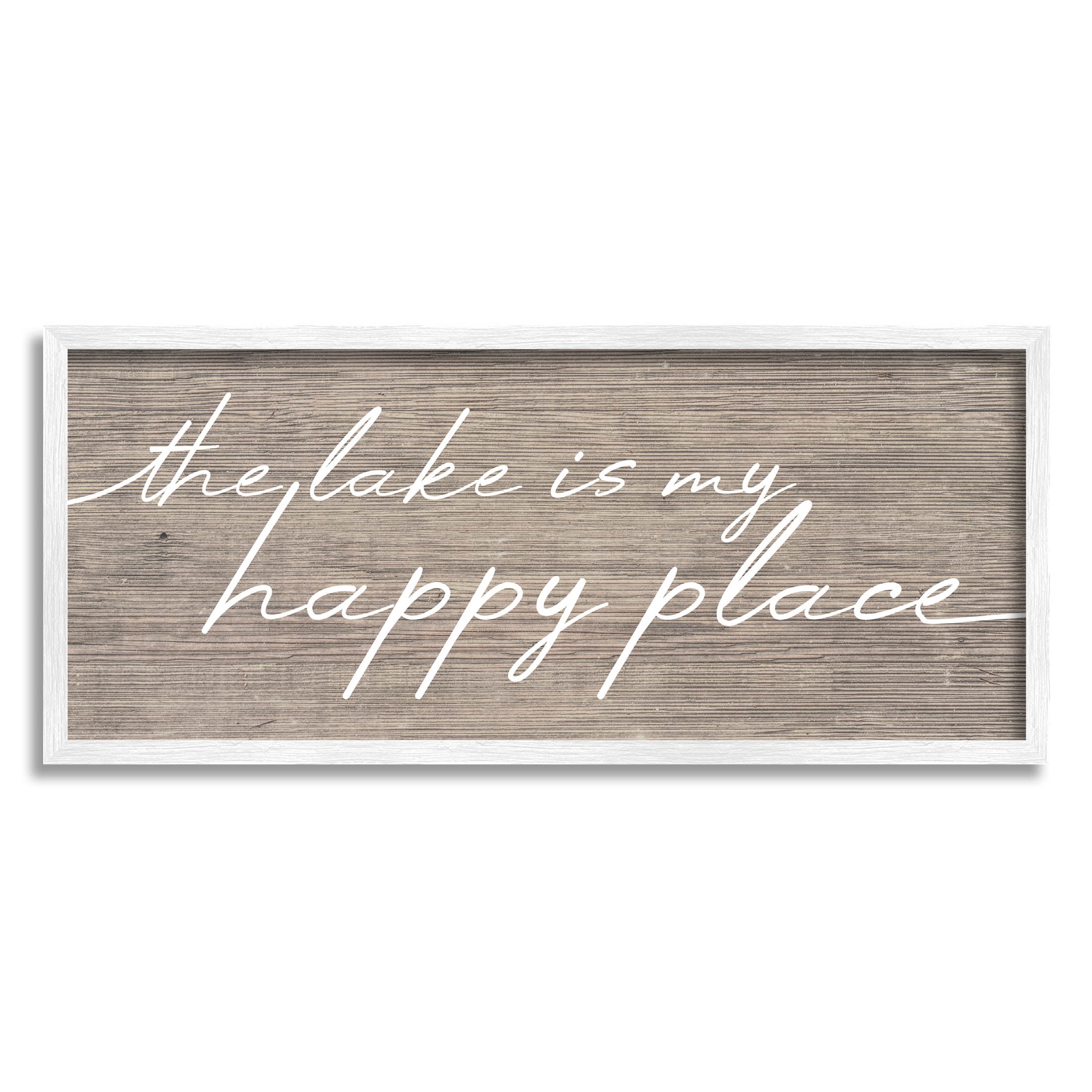 Lake Is Happy Place Phrase Inspirational Graphic Art White Framed Art Print Wall Art