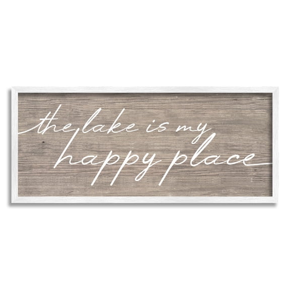 Lake Is Happy Place Phrase Inspirational Graphic Art White Framed Art Print Wall Art