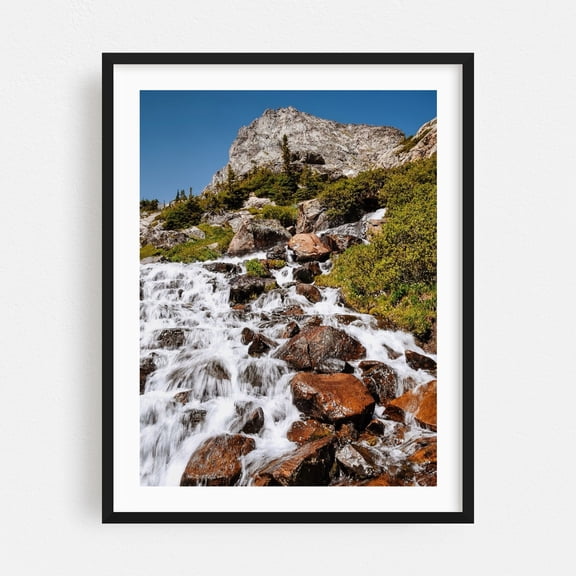 Lake Isabelle Waterfall - Colorado Photography Waterfall Mountain Nature Landscape Scenic Wilderness Travel Poster Black Framed Wall Art Print 9 x 12 inches