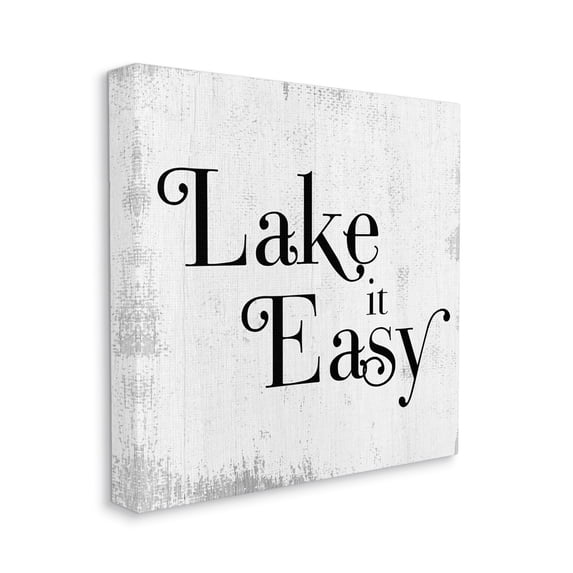 Lake It Easy Tranquil Coastal Phrase Distressed Grey Typography Gallery-Wrapped Canvas Print Wall Art, 17x17