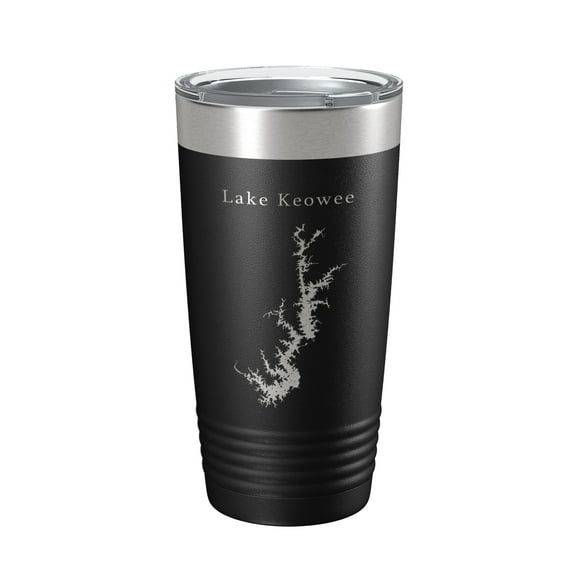 Lake Keowee Map Tumbler Travel Mug Insulated Laser Engraved Coffee Cup South Carolina 20 oz Black