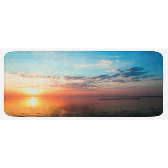 Lake Kitchen Mat, Dramatic Sunset with Cloudy Sky Above Dreamlike Twilight Scenery Colorful Horizon, Plush Decorative Kitchen Mat with Non Slip Backing, 47" X 19", Multicolor, by Ambesonne