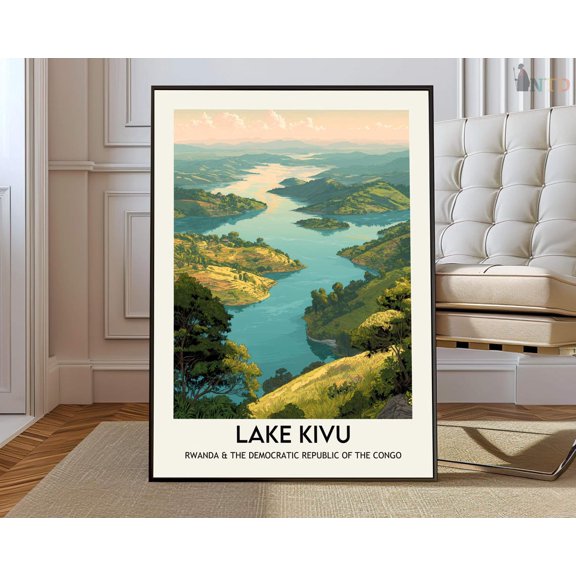 Lake Kivu Rwanda Congo Poster, African Great Lakes Landscape Decor