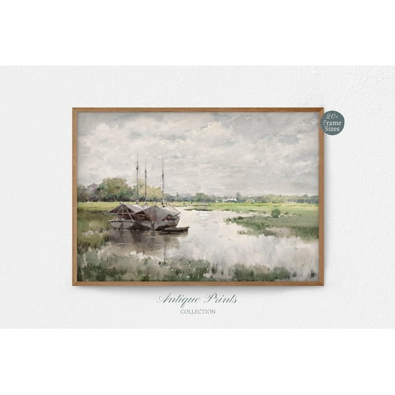 Lake Landscape, Country Vintage Wall Art, Antique Moody, Farmhouse Wall Decor, Country Print, Home Decor #648, 8x12 UNFRAMED